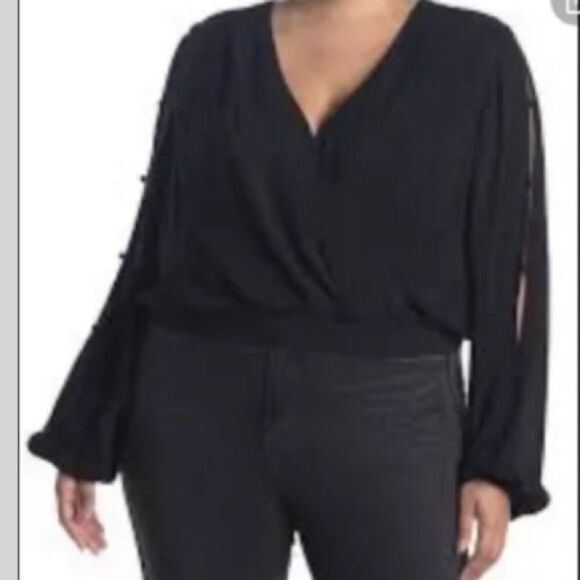NWT Good American black crossfront cropped blouse-2 - Picture 2 of 8